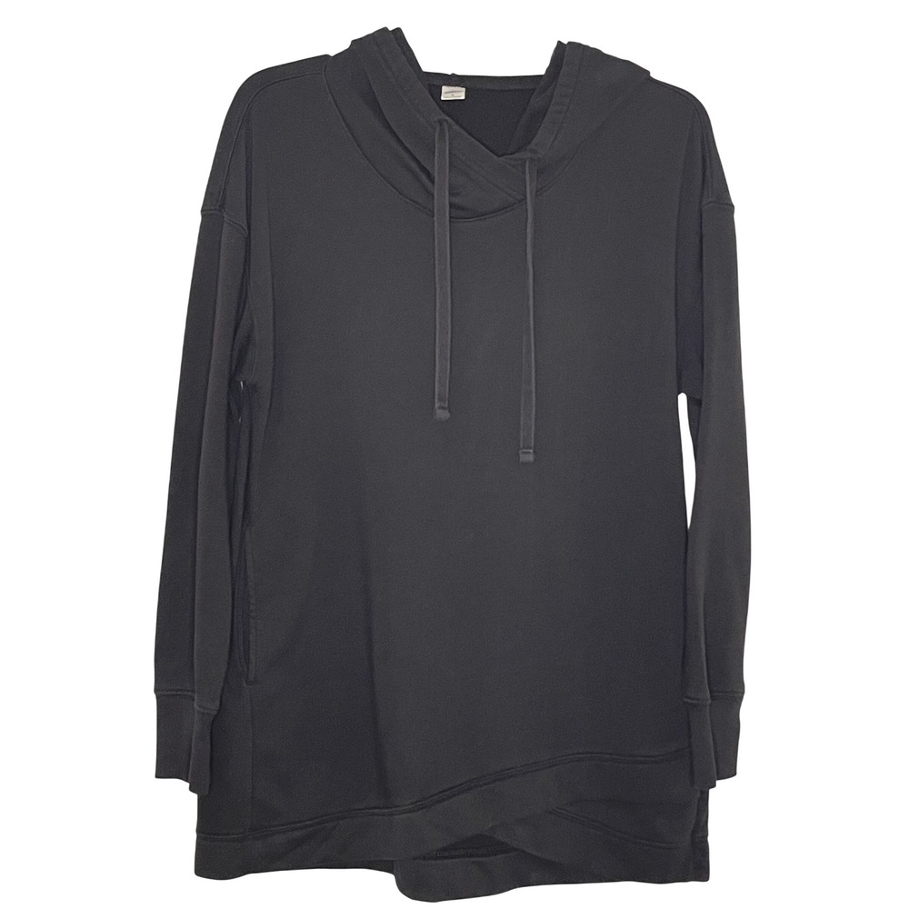 Old Navy Women's Medium Black Semi-Fitted Crossover Hem Tunic Hoodie